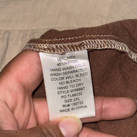 Umgee Tiered Dress Women’s 2XL Colorblock Linen Square Neck 3/4 Ruffle Sleeve - Picture 5 of 9